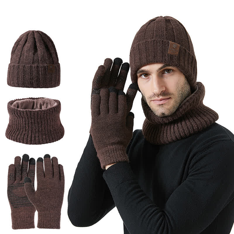 Ensemble de 3 gants unisexes de couleur unie avec bonnet et cache-cou