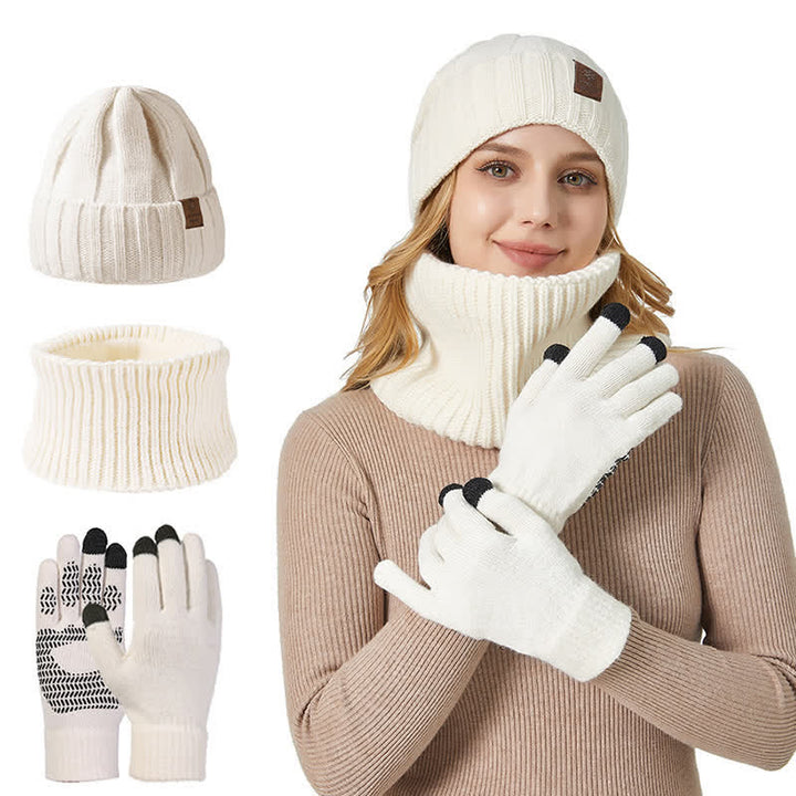 Ensemble de 3 gants unisexes de couleur unie avec bonnet et cache-cou