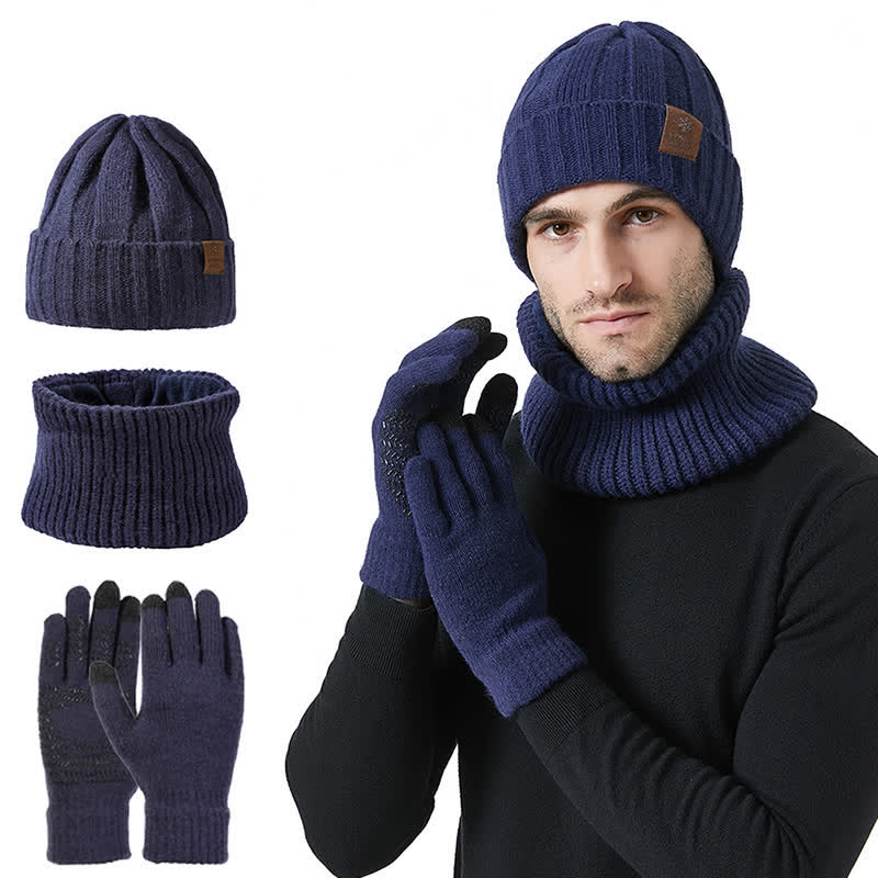 Ensemble de 3 gants unisexes de couleur unie avec bonnet et cache-cou