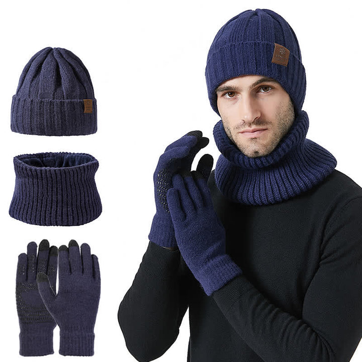 Ensemble de 3 gants unisexes de couleur unie avec bonnet et cache-cou