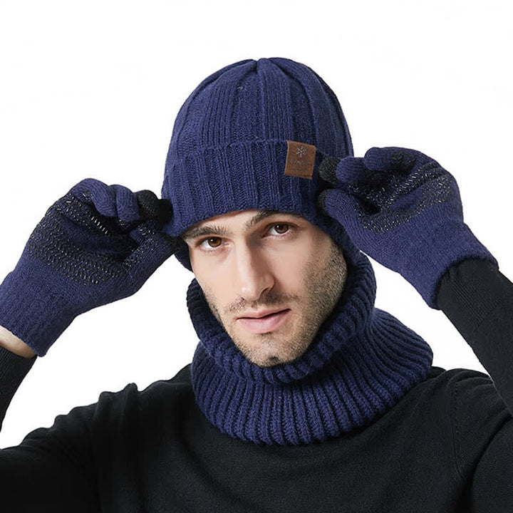 Ensemble de 3 gants unisexes de couleur unie avec bonnet et cache-cou