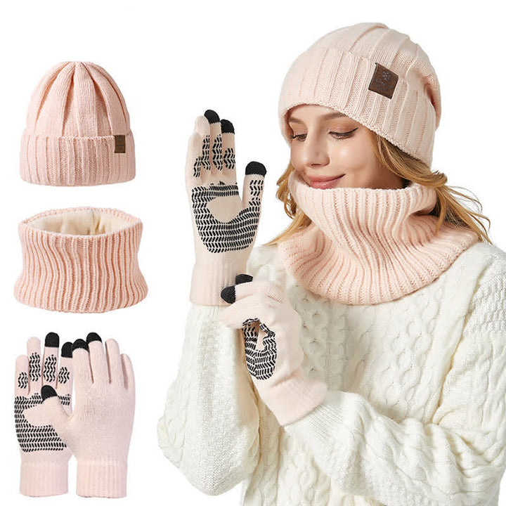 Ensemble de 3 gants unisexes de couleur unie avec bonnet et cache-cou