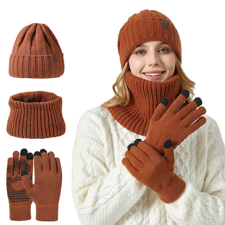 Ensemble de 3 gants unisexes de couleur unie avec bonnet et cache-cou