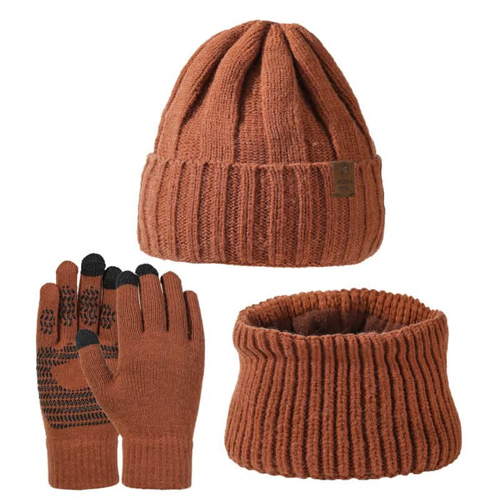 Ensemble de 3 gants unisexes de couleur unie avec bonnet et cache-cou