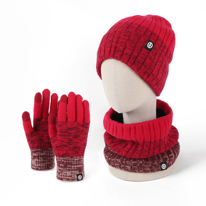 Ensemble de 3 gants unisexes à dégradé de couleurs assorties pour bonnet, cache-cou et chapeau