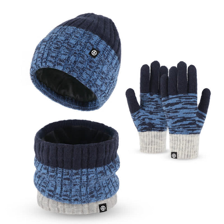 Ensemble de 3 gants unisexes à dégradé de couleurs assorties pour bonnet, cache-cou et chapeau