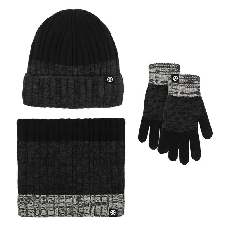 Ensemble de 3 gants unisexes à dégradé de couleurs assorties pour bonnet, cache-cou et chapeau