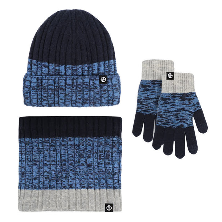 Ensemble de 3 gants unisexes à dégradé de couleurs assorties pour bonnet, cache-cou et chapeau