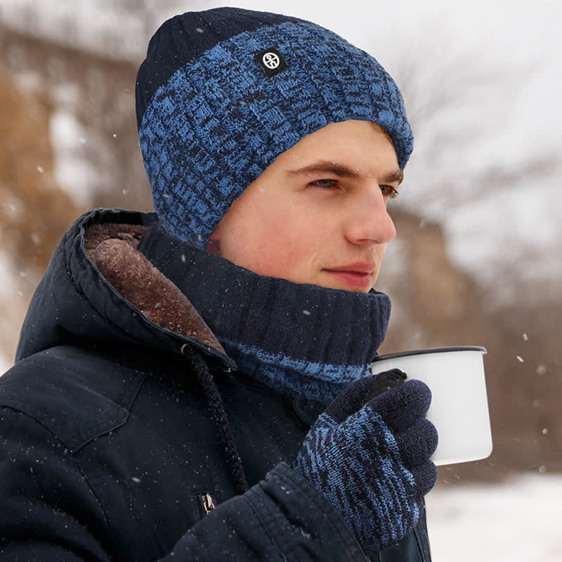 Ensemble de 3 gants unisexes à dégradé de couleurs assorties pour bonnet, cache-cou et chapeau