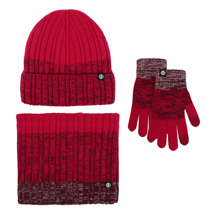 Ensemble de 3 gants unisexes à dégradé de couleurs assorties pour bonnet, cache-cou et chapeau