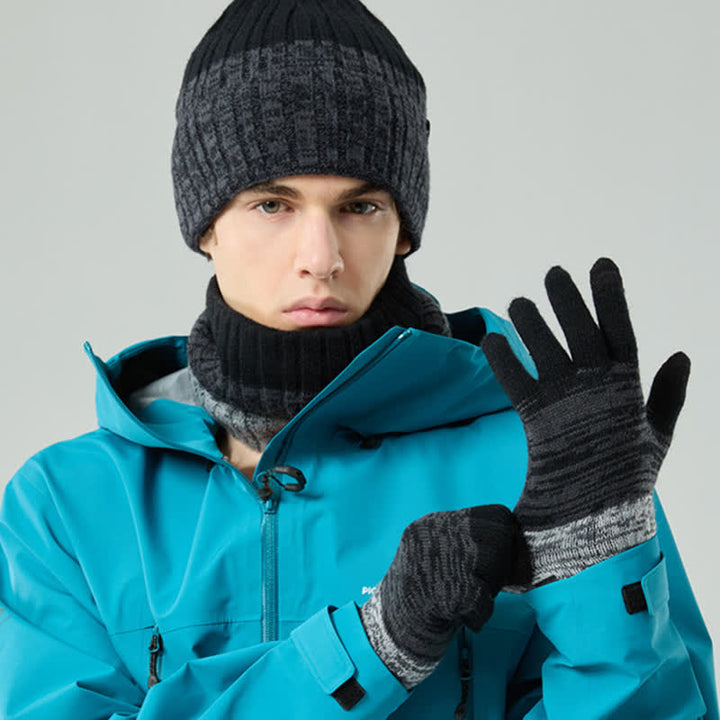 Ensemble de 3 gants unisexes à dégradé de couleurs assorties pour bonnet, cache-cou et chapeau