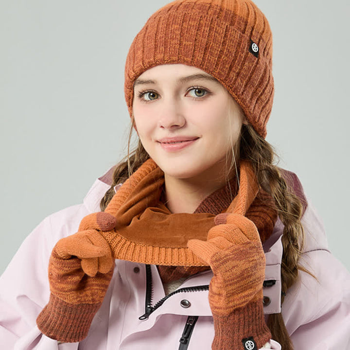 Ensemble de 3 gants unisexes à dégradé de couleurs assorties pour bonnet, cache-cou et chapeau