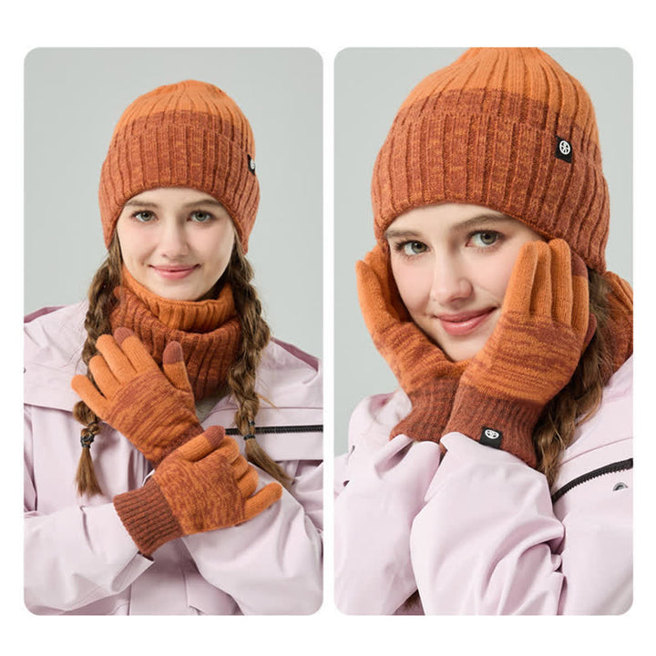 Ensemble de 3 gants unisexes à dégradé de couleurs assorties pour bonnet, cache-cou et chapeau