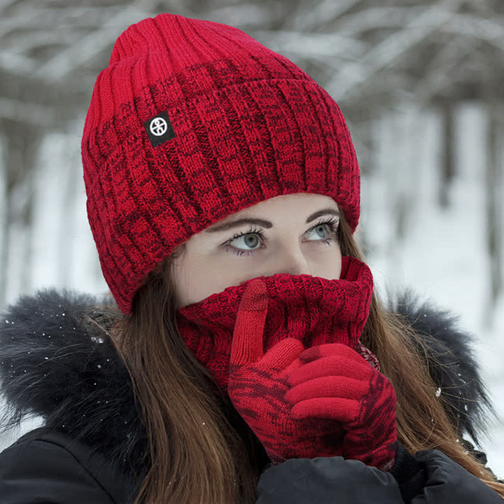 Ensemble de 3 gants unisexes à dégradé de couleurs assorties pour bonnet, cache-cou et chapeau
