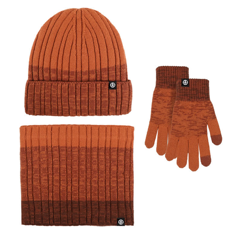 Ensemble de 3 gants unisexes à dégradé de couleurs assorties pour bonnet, cache-cou et chapeau