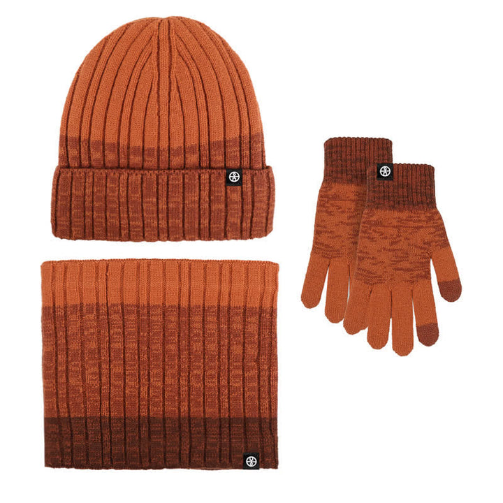 Ensemble de 3 gants unisexes à dégradé de couleurs assorties pour bonnet, cache-cou et chapeau
