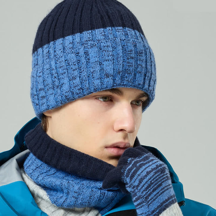 Ensemble de 3 gants unisexes à dégradé de couleurs assorties pour bonnet, cache-cou et chapeau