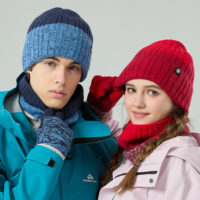 Ensemble de 3 gants unisexes à dégradé de couleurs assorties pour bonnet, cache-cou et chapeau