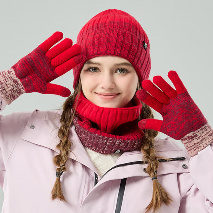 Ensemble de 3 gants unisexes à dégradé de couleurs assorties pour bonnet, cache-cou et chapeau
