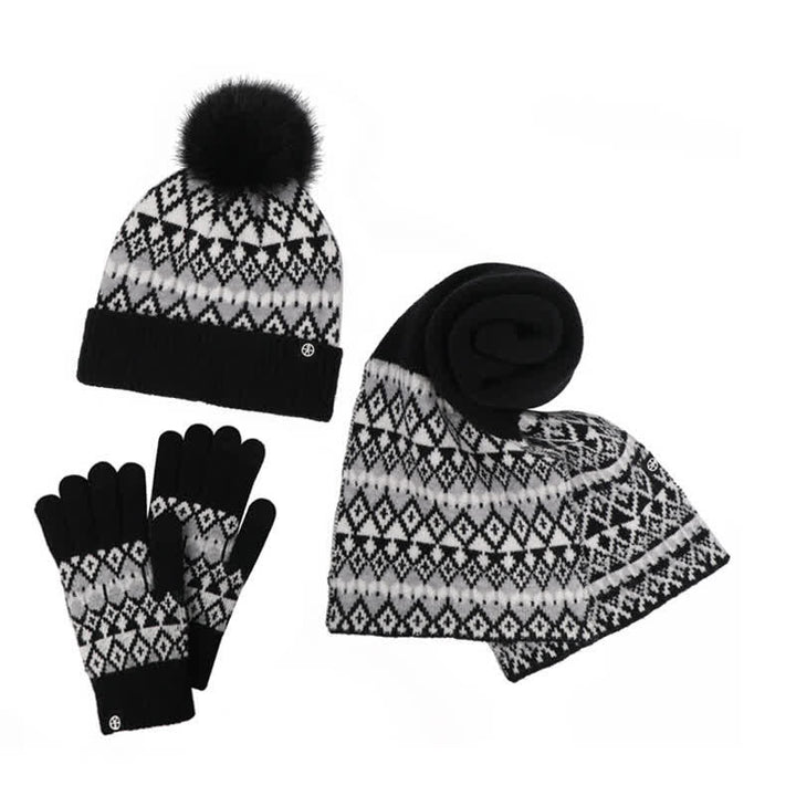 Ensemble de 3 gants, écharpe et bonnet tricotés à motif diamant unisexe et confortable