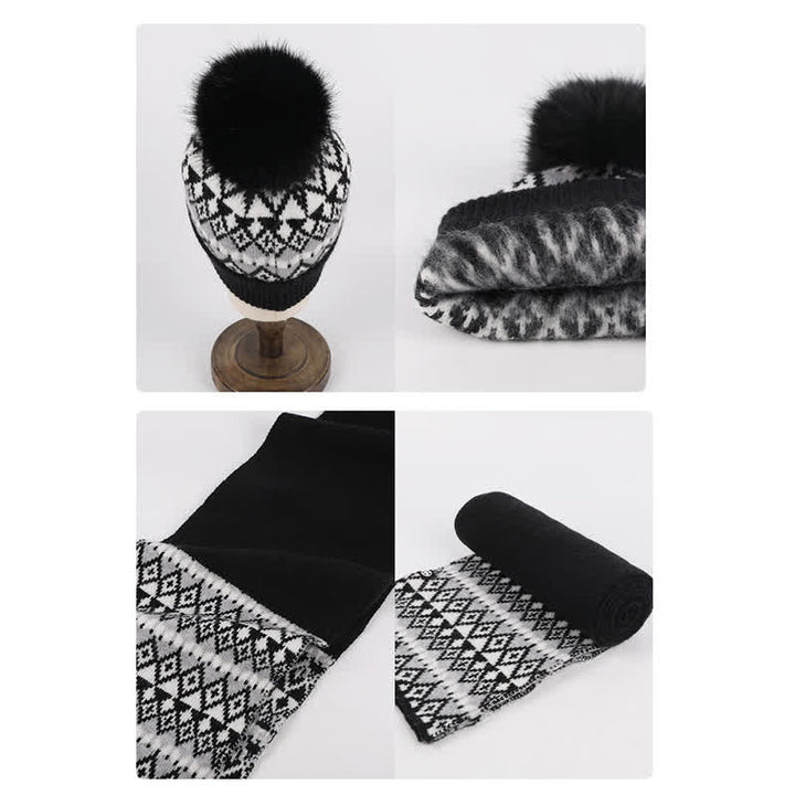 Ensemble de 3 gants, écharpe et bonnet tricotés à motif diamant unisexe et confortable