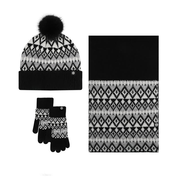 Ensemble de 3 gants, écharpe et bonnet tricotés à motif diamant unisexe et confortable