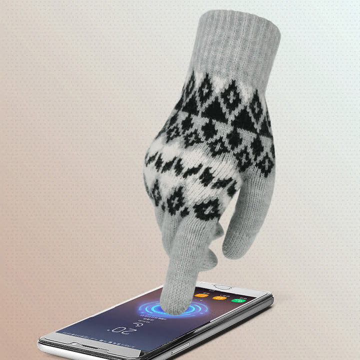 Ensemble de 3 gants, écharpe et bonnet tricotés à motif diamant unisexe et confortable