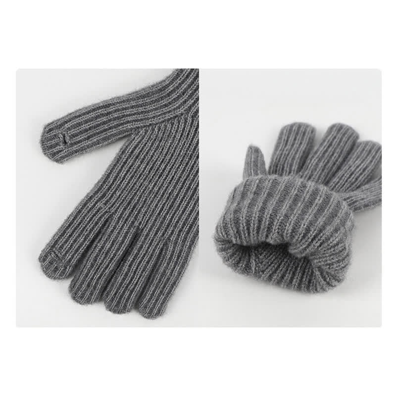 Ensemble de 3 pièces unisexe à rayures avec bonnet, écharpe et gants en fourrure tricotée