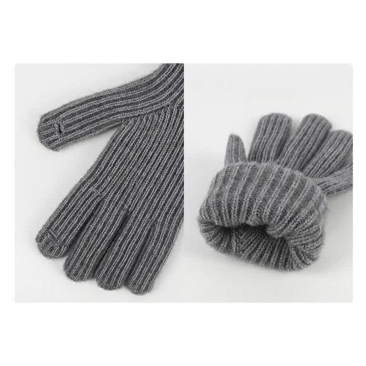 Ensemble de 3 pièces unisexe à rayures avec bonnet, écharpe et gants en fourrure tricotée