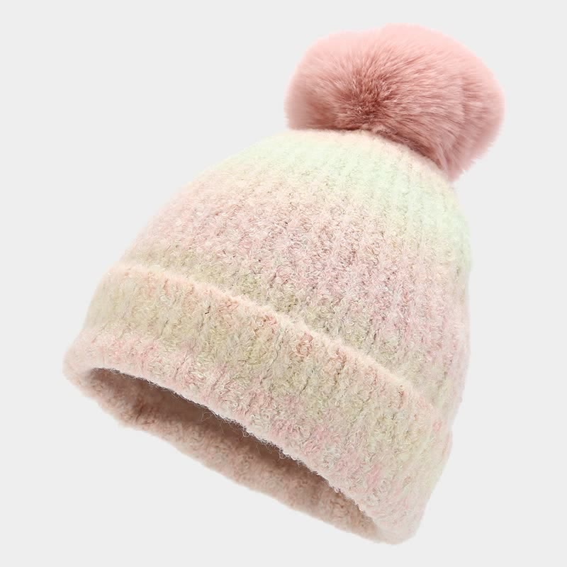 Lot de 3 bonnets, écharpes et gants tricotés en boule de fourrure colorée teintée unisexe