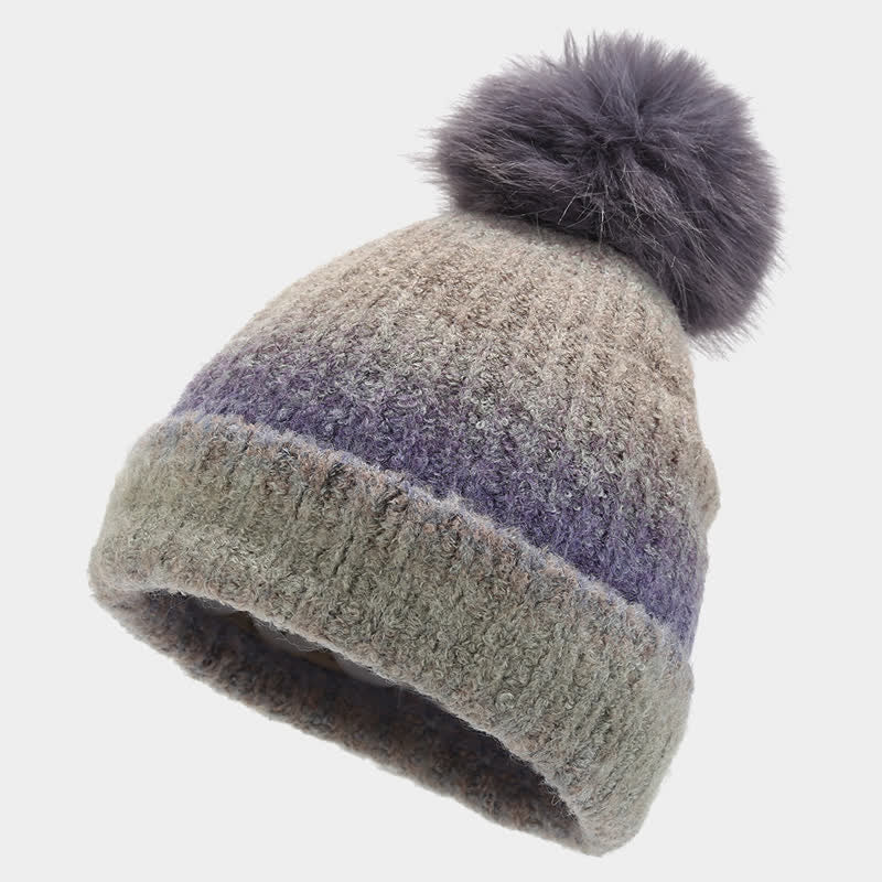 Lot de 3 bonnets, écharpes et gants tricotés en boule de fourrure colorée teintée unisexe