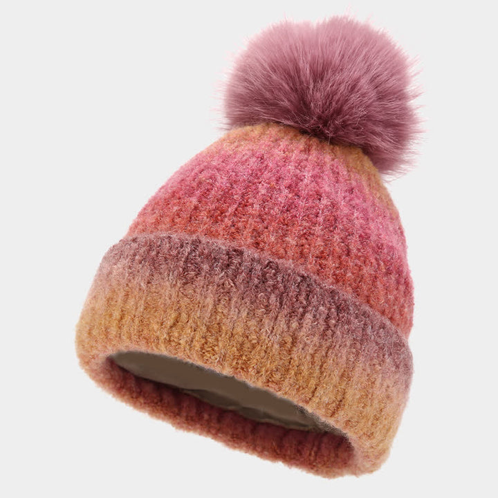 Lot de 3 bonnets, écharpes et gants tricotés en boule de fourrure colorée teintée unisexe