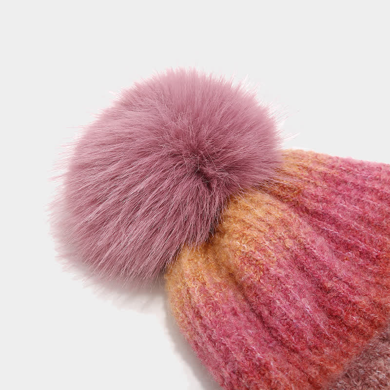 Lot de 3 bonnets, écharpes et gants tricotés en boule de fourrure colorée teintée unisexe