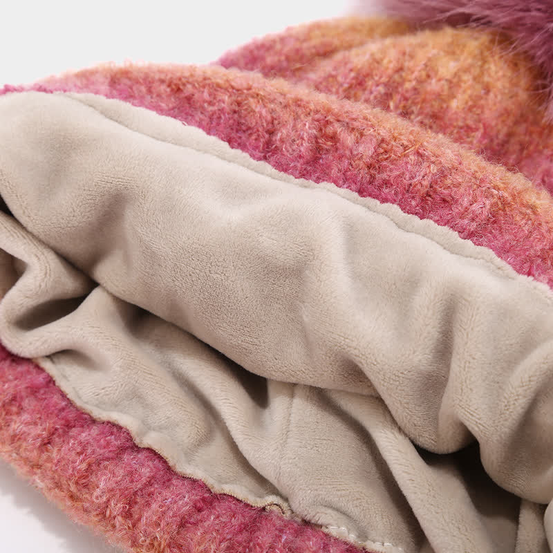 Lot de 3 bonnets, écharpes et gants tricotés en boule de fourrure colorée teintée unisexe