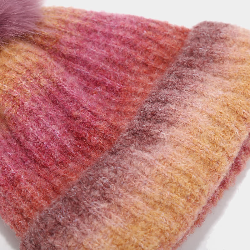 Lot de 3 bonnets, écharpes et gants tricotés en boule de fourrure colorée teintée unisexe