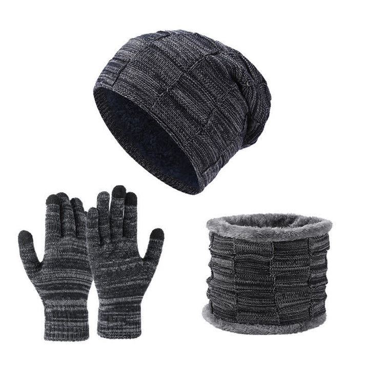 Ensemble de 3 gants unisexes en tricot bicolore avec bonnet et cache-cou