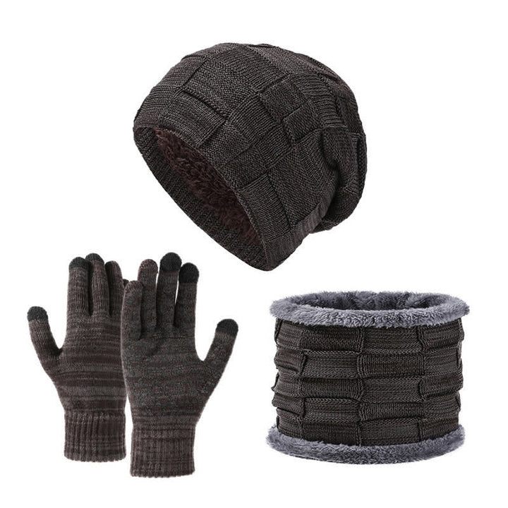 Ensemble de 3 gants unisexes en tricot bicolore avec bonnet et cache-cou