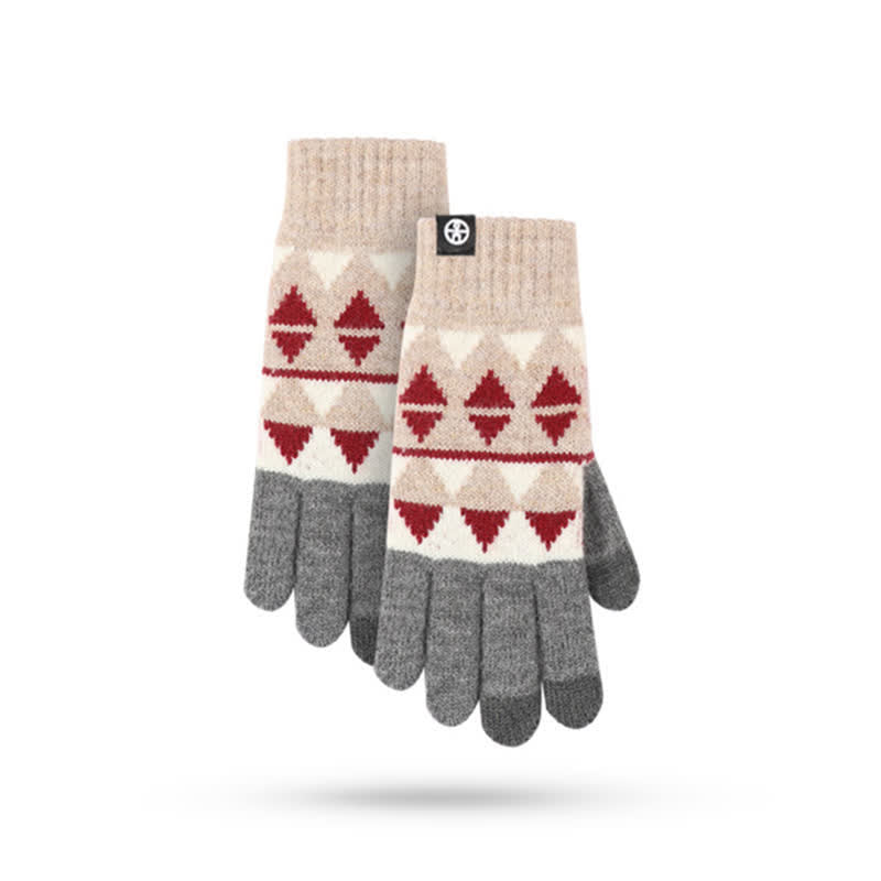 Ensemble de 3 pièces unisexes à motif triangulaire avec bonnet, écharpe et gants tricotés en fourrure