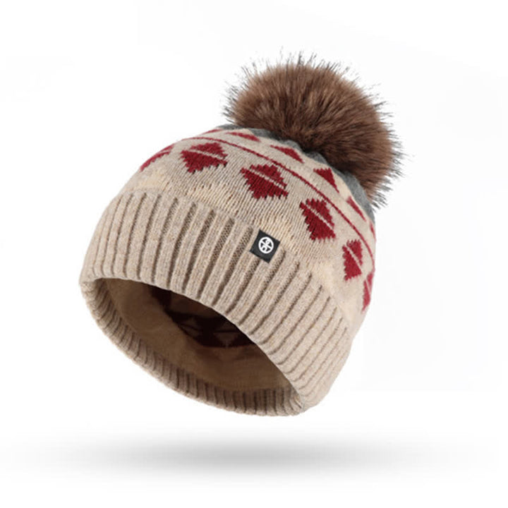 Ensemble de 3 pièces unisexes à motif triangulaire avec bonnet, écharpe et gants tricotés en fourrure