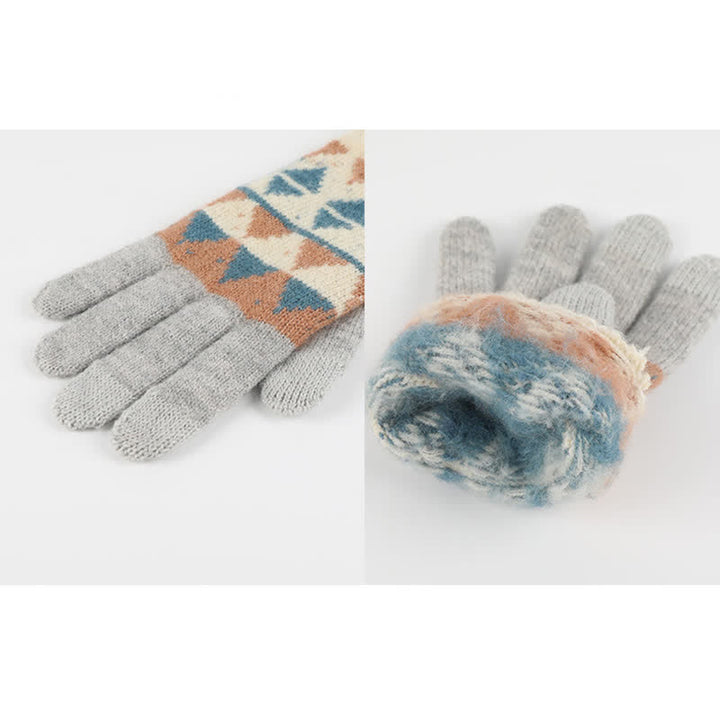 Ensemble de 3 pièces unisexes à motif triangulaire avec bonnet, écharpe et gants tricotés en fourrure