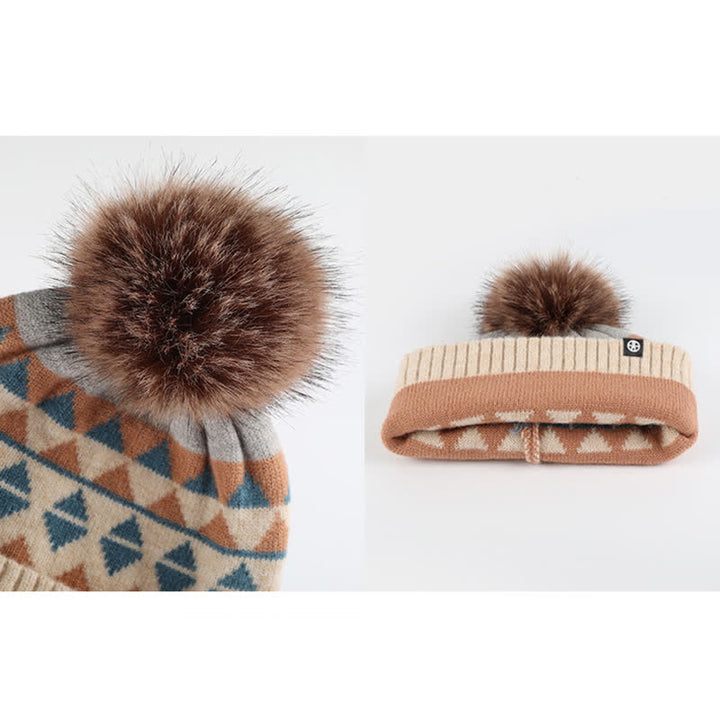 Ensemble de 3 pièces unisexes à motif triangulaire avec bonnet, écharpe et gants tricotés en fourrure