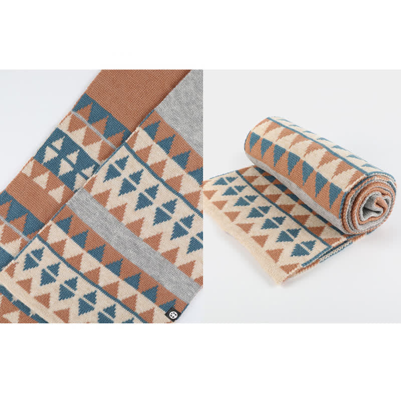 Ensemble de 3 pièces unisexes à motif triangulaire avec bonnet, écharpe et gants tricotés en fourrure