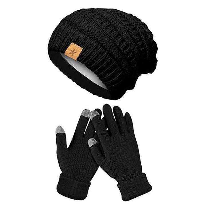Lot de 2 bonnets, écharpes et gants tricotés unisexes simples de couleur unie