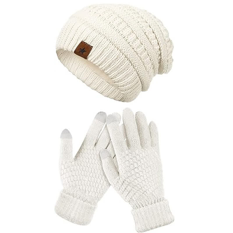 Lot de 2 bonnets, écharpes et gants tricotés unisexes simples de couleur unie