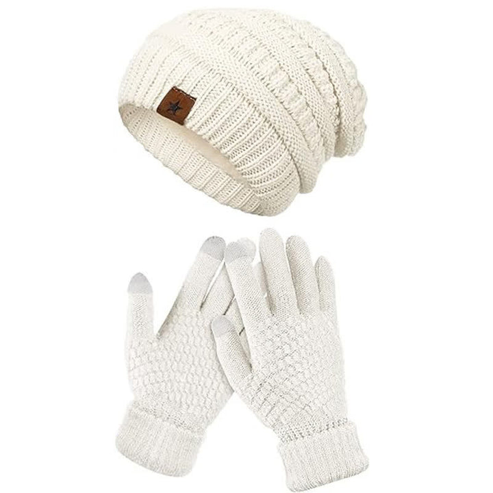 Lot de 2 bonnets, écharpes et gants tricotés unisexes simples de couleur unie