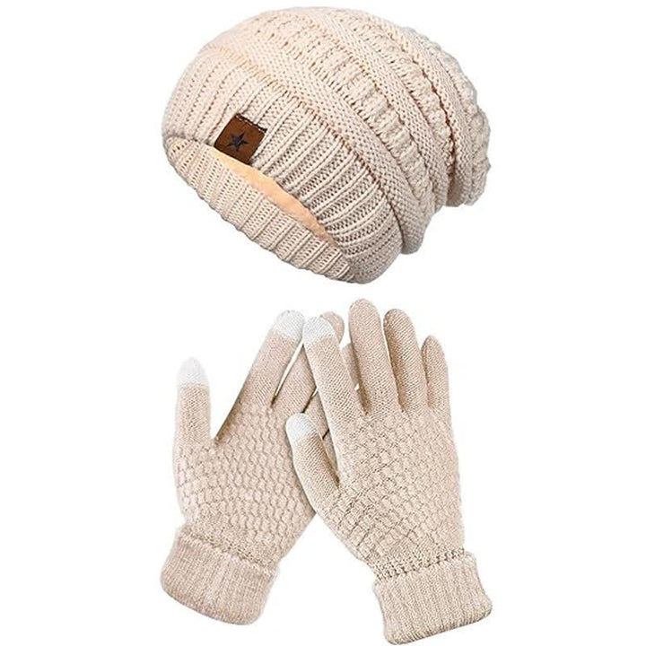 Lot de 2 bonnets, écharpes et gants tricotés unisexes simples de couleur unie