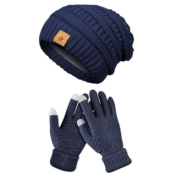 Lot de 2 bonnets, écharpes et gants tricotés unisexes simples de couleur unie