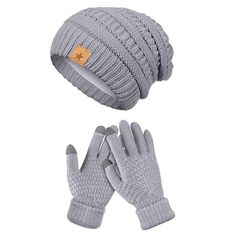 Lot de 2 bonnets, écharpes et gants tricotés unisexes simples de couleur unie