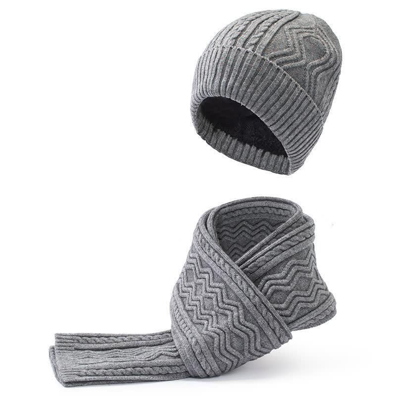 Lot de 2 bonnets, écharpes et gants tricotés en jacquard unisexe de couleur unie