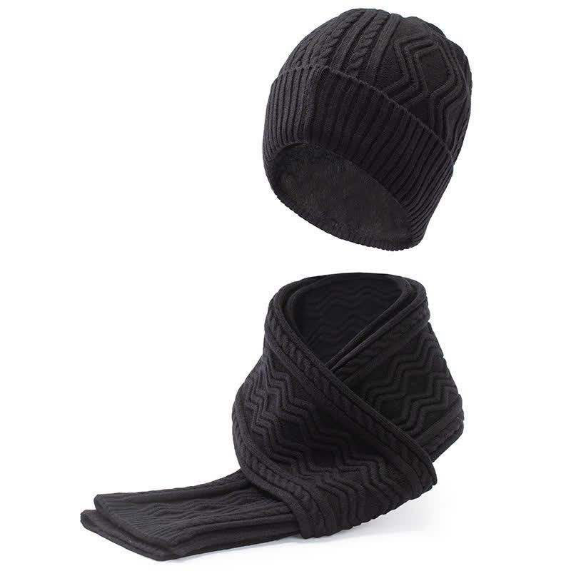 Lot de 2 bonnets, écharpes et gants tricotés en jacquard unisexe de couleur unie